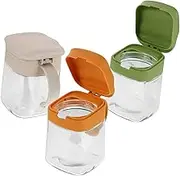 MOLUCKFU 3pcs Clear Glass Condiment Jars with Sealed Flip Lids Kitchen Seasoning Storage Boxes for Freshness Preservation Transparent Spice Containers for Organized Cooking and Easy One