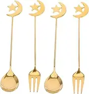 CONGARTENO Elegant Star Moon Stainless Steel Spoon Fork Set for Tea Desserts Fruit Serving