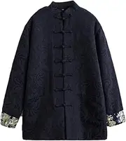[NTWSHS] Chinese Clothing Winter Warm Tang Suit, Man Jacquard Kung Fu Clothing Tops Tangzhuang Martial Art Jacket Coats Long Sleeve Cotton Tai Chi Clothes(Black,4X-Large)