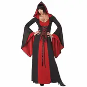 Deluxe Hooded Robe Red Devil Vampires Gothic Medieval Witch Womens Costume