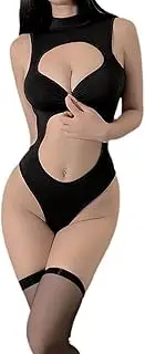 [QNCLO] Women's cosplay sexy black jumpsuit with hollowed out tight fitting jumpsuit (black1)