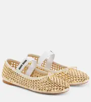 [Miu Miu] Miu Miu Crystal-embellished leather ballet flats AU 4 white