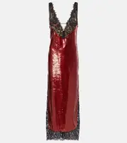 [The New Arrivals Ilkyaz Ozel] The New Arrivals Ilkyaz Ozel Lace-trimmed sequined gown AU 6 red