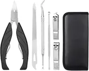 MOMOQ 6 in 1 Manicure set Pedicure Kit Nail Clippers Set Toenail& Thick Toenail& Fingernail File Stainless Steel Ingrown Nail Nipper Cutter for Men and Women Foot &Hand Nail Polish(Black)