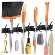 Broom Holder Wall Mount, 4 Racks and 5 Hooks Black Broom Rack Regular - 17 in