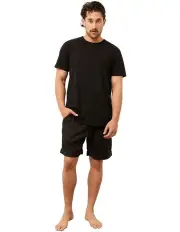 [Wanderluxe Sleepwear] Sable Boxer Shorts + T-shirt in Black