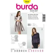 Burda Sewing Pattern 7034 Dress Blouse Pleated Skirt X shape Size 8-18 Uncut New