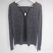 Womens Sanctuary Long Sleeve Black Silver Semi Sheer Top Size M