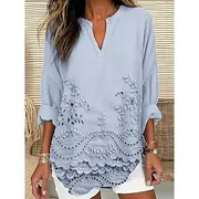 Women's Blouse 3D Print Graphic Basic Casual Long Sleeve V Neck Regular Tops Daily Holiday Buttons Print Pink Light Blue Summer Spring