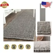 Natural Fiber Chunky Textured Runner Rug - 2'6" x 12' Light Grey Indoor Decor