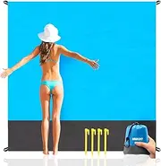 Beach Blanket Sandproof Waterproof, Beach Essentials Extra Large Beach Mat, 79" X 81" Oversized Durable Outdoor Picnic Mat Storage Bag for 1-4 Adults, Beach Accessories for Travel, Camping, Hiking