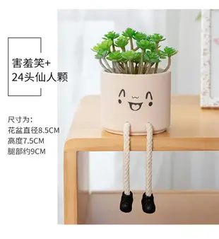 ins吊腳娃娃表情盆栽仿真多肉仙人掌植物擺件桌面創意家居裝飾品