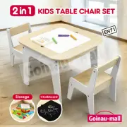 Kids Children Table Chair Set Wooden Book Toy Storage Chalkboard Activity Desk