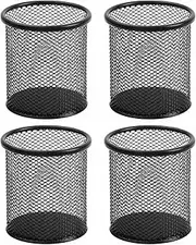 SAYEEC Pen Holder for Desk Wire Mesh Pencil Cup Holder Black Metal Makeup Brush Holder Desktop Stationery Supplies Organizer Art Supply Storage Box Caddy for Office School Home (4 Pack)