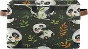 Cute Cartoon Pandas Green Bookshelf Storage Bins with Handle, Collapsible Home Office Storage, Set of 2