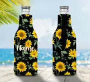 Sunflowers Personalised Stubby Holder Zip Up Bottle Cooler Collapsible