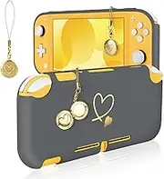 DLseego Protective Case for Switch Lite, Soft Golden Heart Switch Lite Cover Shockproof Anti-Scratch Design Shell with 1 Piece Brass Love Charm for Handheld