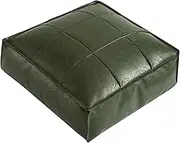 Square Floor Cushion, Moroccan Ottoman Footstool, Handmade Ottoman Pouf, PU Leather Moroccan Pouf for Living Room, Under Desk, Home, Bedroom, Green
