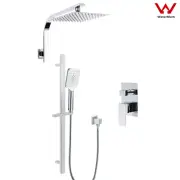 Chrome Square Gooseneck Arm Sliding Rail Handset Diverter 8-10-12" Shower Head