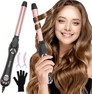 Rotating Curling Iron - 1 Inch Automatic Curling Iron for All Hair Type, Fast & Effortless Auto Curling Wand with Fast Heating Dual Speed LCD Display 250°F-450°F for Lasting Beach Waves-Rose Gold
