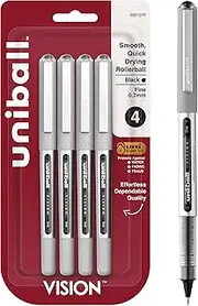 uni-ball Vision Rollerball Pens, Fine Point (0.7mm), Black, 4 Count