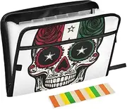 Quteprint 13 Pockets Expanding File Folder with Zipper Closure, Mexican Flag Skull Flowers Accordion File Folder with Sticky Labels, Letter Size A4 Papers Expandable File Document Organizer