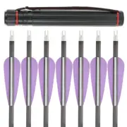12pcs Carbon Hunting Arrows SPINE 350 Archery Practice & Black Tube Quiver