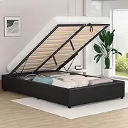 ALFORDSON Bed Frame Base with Gas Lift Storage King Single Size Wilbur Series Without Bed Head, Mattress Topper Platform Foundation with Boucle Upholstery for Bedroom, Black