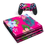 PS4 Pro Console Skins Decal Wrap ONLY - Pink Neon Hibiscus Flowers