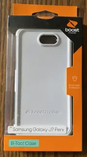 NEW~ Boost Mobile White B-Tact Case for Samsung Galaxy J7 Perx Phone