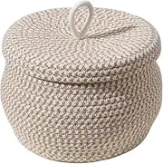 Small Basket with Lid Round Woven Basket Cotton Rope Small Basket with Lid Large Capacity Boho Storage Basket Multipurpose Woven Baskets for Storing Toys