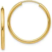[JewelryWeb] 10k Solid Yellow Gold Polished Round Endless 2mm Hoop Earrings 22x22mm Wide 2mm Thick-Hoop Earring for Women