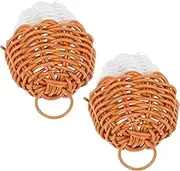GREENADSCAPE 2pcs Mini Pinecones Treat Bags Rattan Woven Storage Pouches for Christmas Party Favors Material Decorative Wicker Straw Design for present Giving and Home Decor