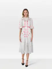 White Embroidered Midi Dress