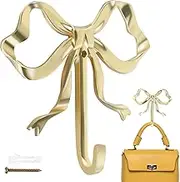 Bow Hook 9.2x9x2cm Decorative Bow Hanger Gold Towel Hook Multi-Purpose Bow Shaped Hat Hooks Gold Brass Bow Shaped Hat Hooks Wall Hanging Towel Hook for Bathroom Bedroom Bathrobe (1pcs)