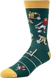 [Spencer Flynn] Rugged Rugby | Fun Happy Gift Socks For Men - Quirky Novelty Present for Dad - One Size Cotton Crew Socks