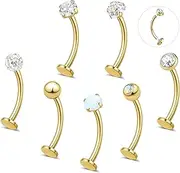 YADOCA 7PCS Floating Belly Button Ring for Women Hypoallergenic Surgical Stainless Steel Belly Rings Internally Threaded CZ Opal Long Bar Navel Barbell Flat Back Belly Piercing 12/14MM Silver Gold