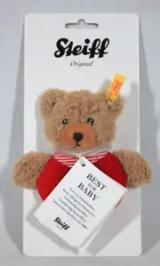 RARE! STEIFF ORIGINAL BEAR BABY RED SAFE TEETHING RING W/ RATTLE NEW ON CARD