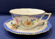 Herend Printemps w/ Blue Fish Scale Border Cup & Saucer Set New