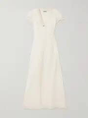 [RIXO] RIXO - Clarice Lace-trimmed Linen-blend Midi Dress - Cream - UK 16 UK 16 Cream