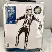 Halloween X-Ray Skeleton Costume Child Glow Dark Jumpsuit Mask Gloves Size 12-14