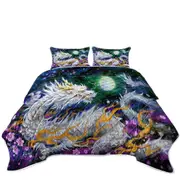 Fantasy Space White Dragon and The Moon Coverlet