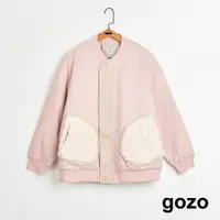 在飛比找蝦皮商城優惠-【gozo】➤QQ毛口袋鋪棉棒球外套(粉色/淺綠_F) | 
