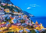 BELECO 10x8ft Fabric Italian Amalfi Coast Backdrop Italy Landscape Positano Coast Village Sunset View Mediterranean Sea Background Italian Theme Party Decorations Kids Adults Photoshoot Studio Props