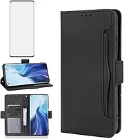 [Asuwish] Compatible with OnePlus 11 5G Wallet Case and Tempered Glass Screen Protector Card Holder Credit ID Slot Flip Leather Cell Phone Cover for One Plus11 1 Plus 1plus11 One+ 1+ Women Men Black