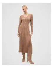 [Seed Heritage] Pleated V Neck Knit Dress in Amaretto