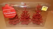 Christmas Ornaments 3pc Red Glitter Christmas Trees 5 1/2" With Strings 143C