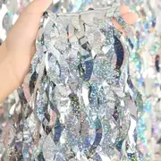 Laser Glitter Wavy Silver Tinsel Fringe Foil Curtain