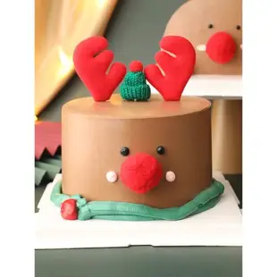 烘焙蛋糕裝飾擺件網紅紅鼻子麋鹿鹿角毛絨圣誕節日鹿角甜品插件