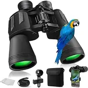 20x50 High Power Binoculars for Adults, HD Waterproof Binoculars with BAK4 Prism & FMC Lens,Portable Binocular Bird Watching Hunting Football Games Cruise with Carrying Bag,Strap,Phone Adapter-Black